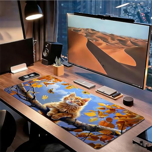 Gaming Mauspad XXL 1600x800x3mm Katze Mousepad, Große Speed rutschfeste Schreibtischunterlage Blätter Verbessert Präzision und Geschwindigkeit mit Stoßdämpfung für Tastatur und Maus Homeoffice xg-905 Bild 3