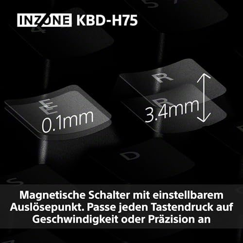 Sony INZONE KBD-H75 Gaming-Tastatur – schnelle Auslösung, Magnetschalter, einstellbare Betätigung, 75% TKL, 8000 Hz Abtastrate, RGB, Gasket Mount, Aluminiumgehäuse, PC FPS, QWERTZ DE-Layout – Schwarz Bild 4