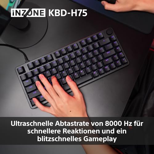 Sony INZONE KBD-H75 Gaming-Tastatur – schnelle Auslösung, Magnetschalter, einstellbare Betätigung, 75% TKL, 8000 Hz Abtastrate, RGB, Gasket Mount, Aluminiumgehäuse, PC FPS, QWERTZ DE-Layout – Schwarz Bild 5