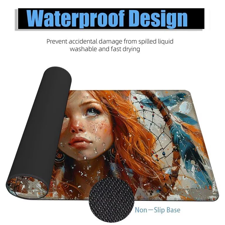 Schreibtischunterlage Traumfänger Mauspad XXL 120x60cm Mousepad Mädchen Gaming Mauspad mit Nicht rutschender Unterlage, Vernähte Kanten WassXerdicht Anti-Rutsch Maus Pad für MacBook, Office F0-1046 Bild 4