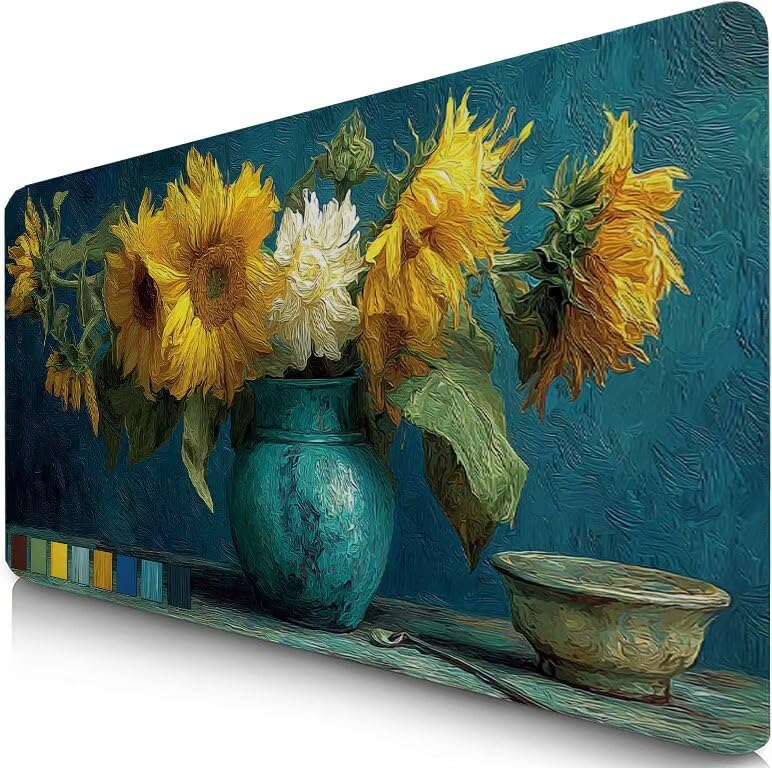 Schreibtischunterlage Sonnenblume Mauspad XXL 120x60cm Mousepad Modern Gaming Mauspad mit Nicht rutschender Unterlage, Vernähte Kanten WassXerdicht Anti-Rutsch Maus Pad für PC, MacBook, Laptop F0-1028 Bild 1