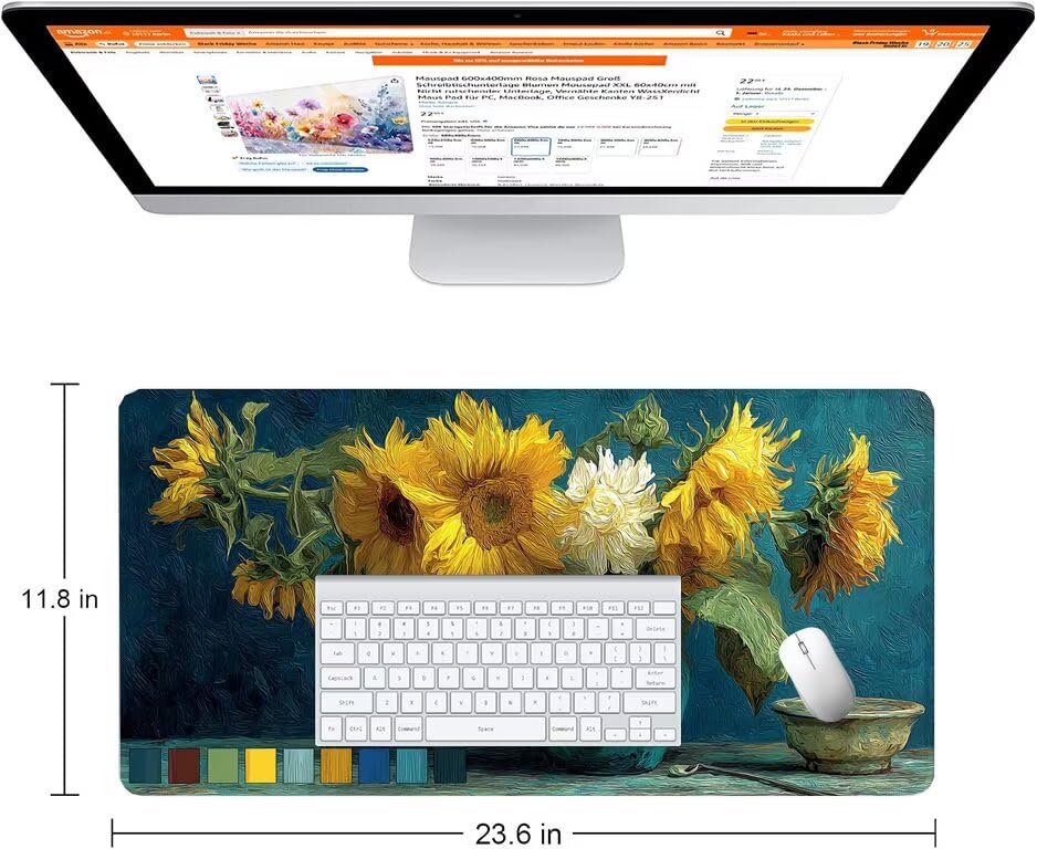 Schreibtischunterlage Sonnenblume Mauspad XXL 120x60cm Mousepad Modern Gaming Mauspad mit Nicht rutschender Unterlage, Vernähte Kanten WassXerdicht Anti-Rutsch Maus Pad für PC, MacBook, Laptop F0-1028 Bild 2