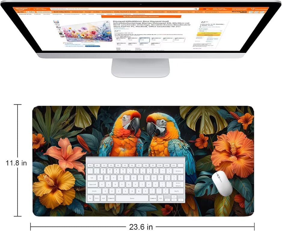 Schreibtischunterlage Papagei Mauspad XXL 120x60cm Mousepad Tiere Gaming Mauspad mit Nicht rutschender Unterlage, Vernähte Kanten WassXerdicht Anti-Rutsch Maus Pad für PC, Office Geschenke F0-1043 Bild 2