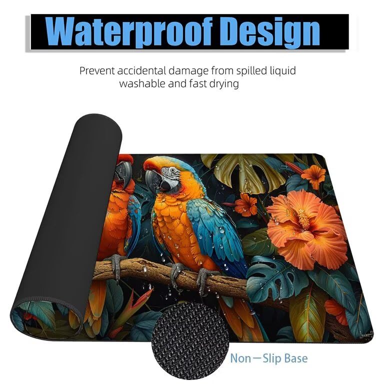 Schreibtischunterlage Papagei Mauspad XXL 120x60cm Mousepad Tiere Gaming Mauspad mit Nicht rutschender Unterlage, Vernähte Kanten WassXerdicht Anti-Rutsch Maus Pad für PC, Office Geschenke F0-1043 Bild 4