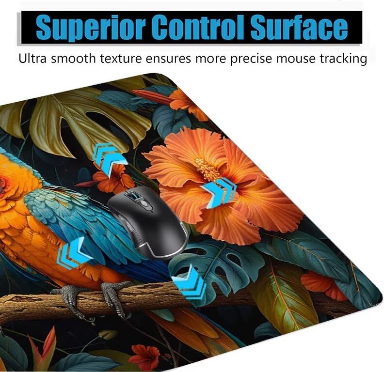 Schreibtischunterlage Papagei Mauspad XXL 120x60cm Mousepad Tiere Gaming Mauspad mit Nicht rutschender Unterlage, Vernähte Kanten WassXerdicht Anti-Rutsch Maus Pad für PC, Office Geschenke F0-1043 Bild 5