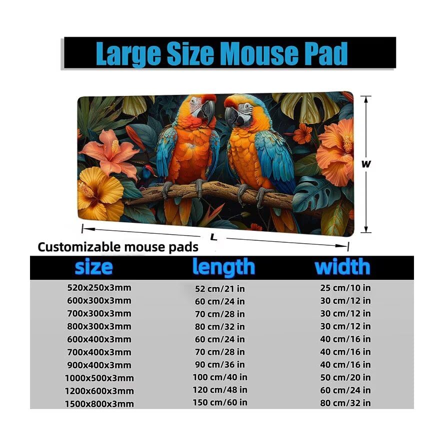 Schreibtischunterlage Papagei Mauspad XXL 120x60cm Mousepad Tiere Gaming Mauspad mit Nicht rutschender Unterlage, Vernähte Kanten WassXerdicht Anti-Rutsch Maus Pad für PC, Office Geschenke F0-1043 Bild 6