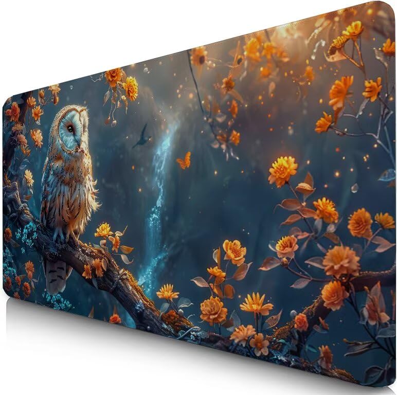 Schreibtischunterlage Eule Mauspad XXL 150x80cm Mousepad Fallen Gaming Mauspad mit Nicht rutschender Unterlage, Vernähte Kanten WassXerdicht Anti-Rutsch Maus Pad für Laptop, Office Geschenke F0-1037 Bild 1