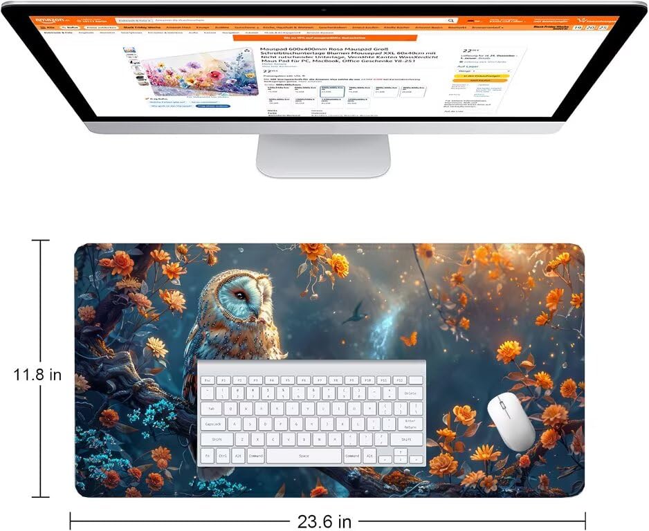 Schreibtischunterlage Eule Mauspad XXL 150x80cm Mousepad Fallen Gaming Mauspad mit Nicht rutschender Unterlage, Vernähte Kanten WassXerdicht Anti-Rutsch Maus Pad für Laptop, Office Geschenke F0-1037 Bild 2
