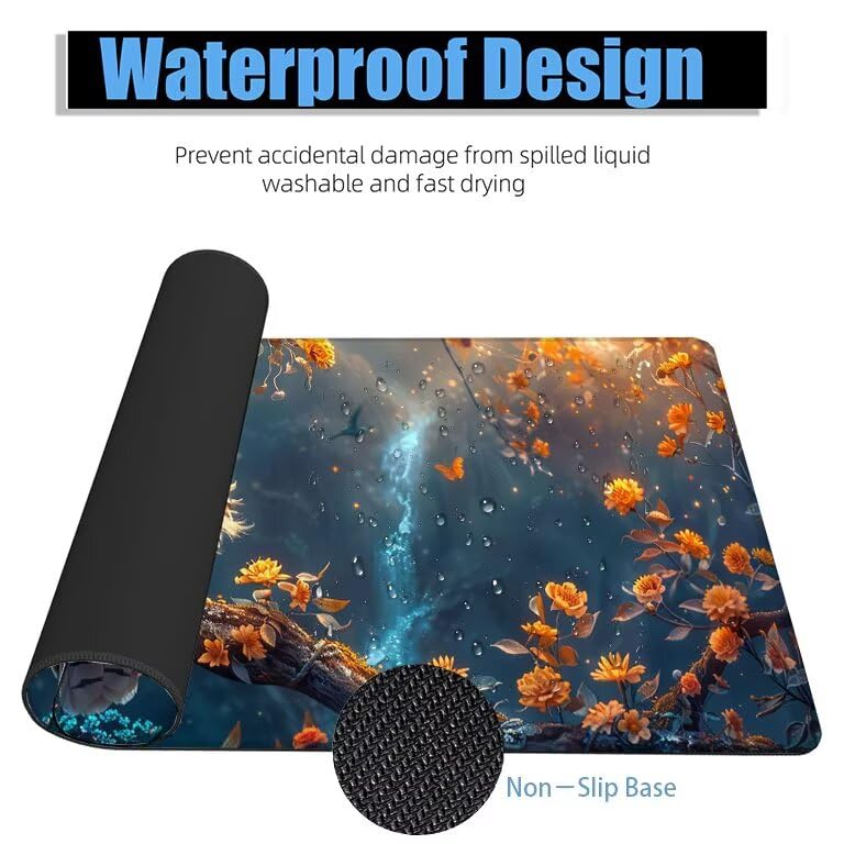 Schreibtischunterlage Eule Mauspad XXL 150x80cm Mousepad Fallen Gaming Mauspad mit Nicht rutschender Unterlage, Vernähte Kanten WassXerdicht Anti-Rutsch Maus Pad für Laptop, Office Geschenke F0-1037 Bild 4