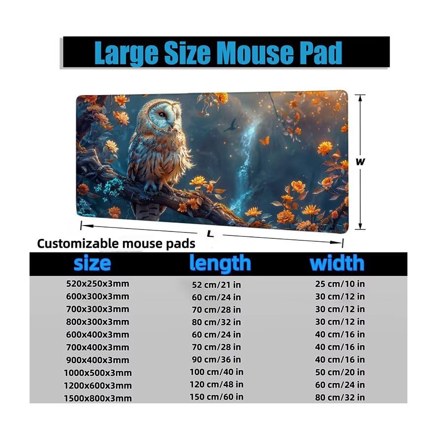 Schreibtischunterlage Eule Mauspad XXL 150x80cm Mousepad Fallen Gaming Mauspad mit Nicht rutschender Unterlage, Vernähte Kanten WassXerdicht Anti-Rutsch Maus Pad für Laptop, Office Geschenke F0-1037 Bild 6