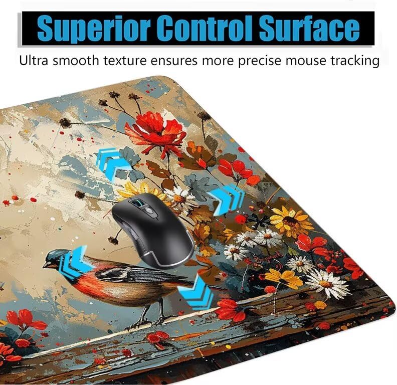 Schreibtischunterlage Rot Mauspad XXL 120x60cm Mousepad Vogel Gaming Mauspad mit Nicht rutschender Unterlage, Vernähte Kanten WassXerdicht Anti-Rutsch Maus Pad für Laptop, Office Geschenke F0-1052 Bild 5