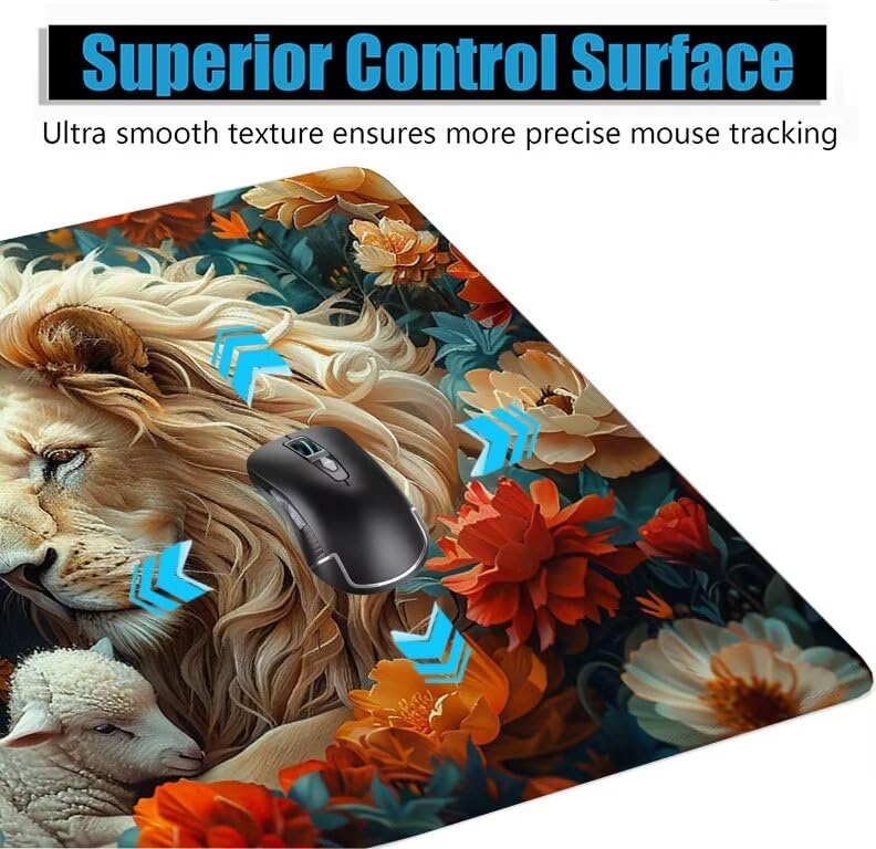 Schreibtischunterlage Löwe Mauspad XXL 120x60cm Mousepad Schaf Gaming Mauspad mit Nicht rutschender Unterlage, Vernähte Kanten WassXerdicht Anti-Rutsch Maus Pad für Laptop, Office Geschenke F0-1049 Bild 5