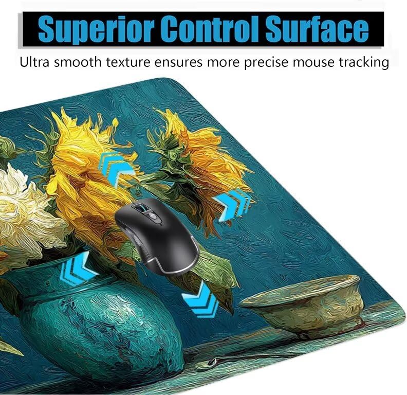 Schreibtischunterlage Sonnenblume Mauspad XXL 150x80cm Mousepad Modern Gaming Mauspad mit Nicht rutschender Unterlage, Vernähte Kanten WassXerdicht Anti-Rutsch Maus Pad für PC, MacBook, Laptop F0-1028 Bild 5