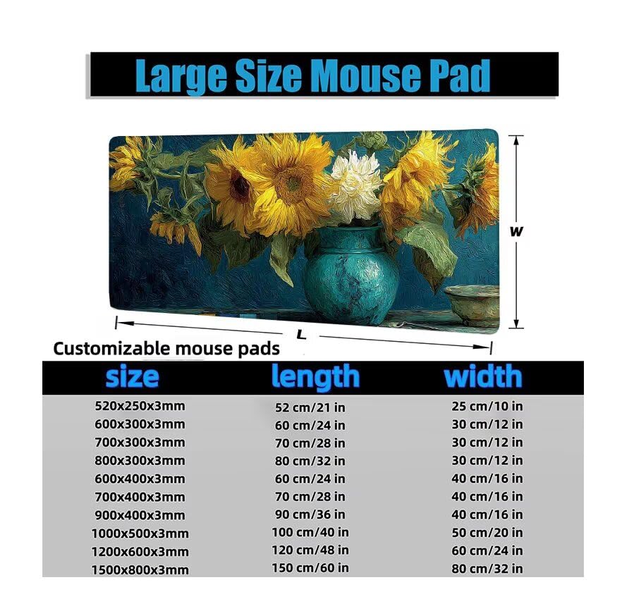 Schreibtischunterlage Sonnenblume Mauspad XXL 150x80cm Mousepad Modern Gaming Mauspad mit Nicht rutschender Unterlage, Vernähte Kanten WassXerdicht Anti-Rutsch Maus Pad für PC, MacBook, Laptop F0-1028 Bild 6