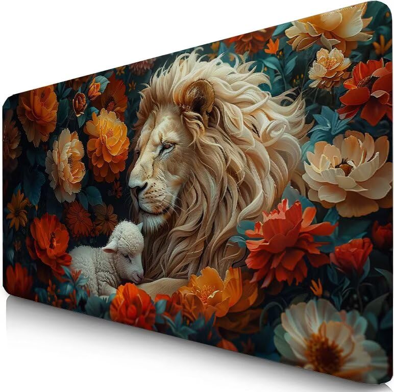 Schreibtischunterlage Löwe Mauspad XXL 100x50cm Mousepad Schaf Gaming Mauspad mit Nicht rutschender Unterlage, Vernähte Kanten WassXerdicht Anti-Rutsch Maus Pad für Laptop, Office Geschenke F0-1049 Bild 1
