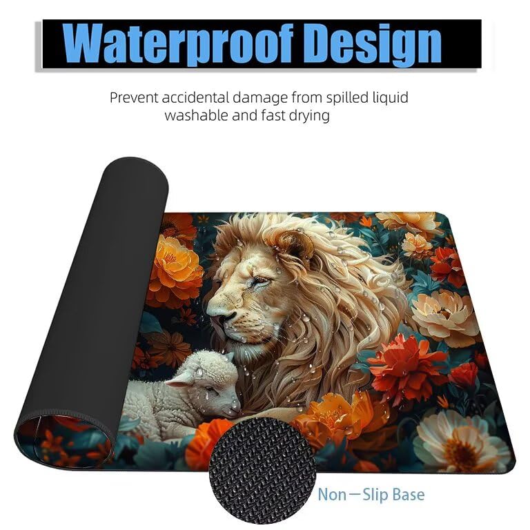 Schreibtischunterlage Löwe Mauspad XXL 100x50cm Mousepad Schaf Gaming Mauspad mit Nicht rutschender Unterlage, Vernähte Kanten WassXerdicht Anti-Rutsch Maus Pad für Laptop, Office Geschenke F0-1049 Bild 4