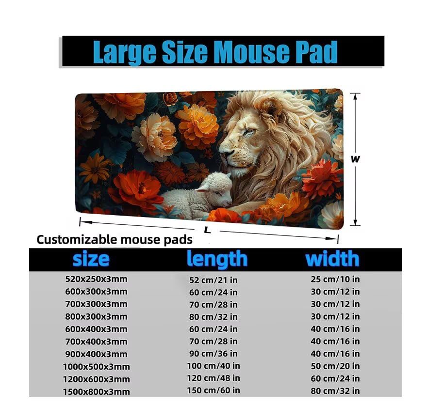 Schreibtischunterlage Löwe Mauspad XXL 100x50cm Mousepad Schaf Gaming Mauspad mit Nicht rutschender Unterlage, Vernähte Kanten WassXerdicht Anti-Rutsch Maus Pad für Laptop, Office Geschenke F0-1049 Bild 6