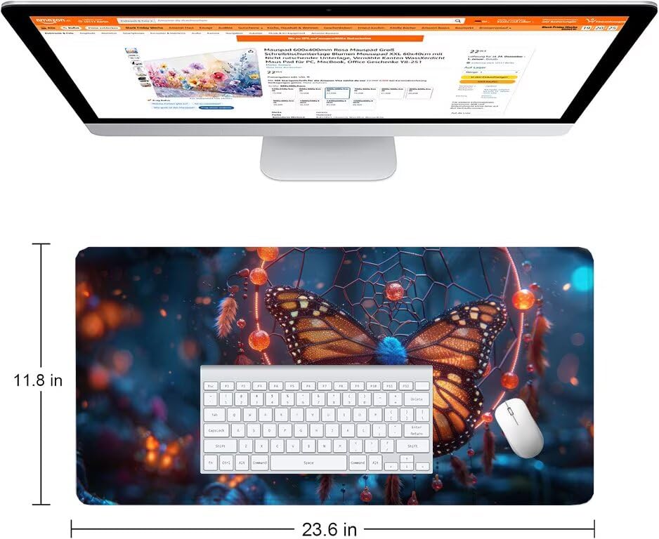 Schreibtischunterlage Schmetterling Mauspad XXL 150x80cm Mousepad Traumfänger Gaming Mauspad mit Nicht rutschender Unterlage, Vernähte Kanten WassXerdicht Anti-Rutsch Maus Pad für PC, Office F0-1031 Bild 2
