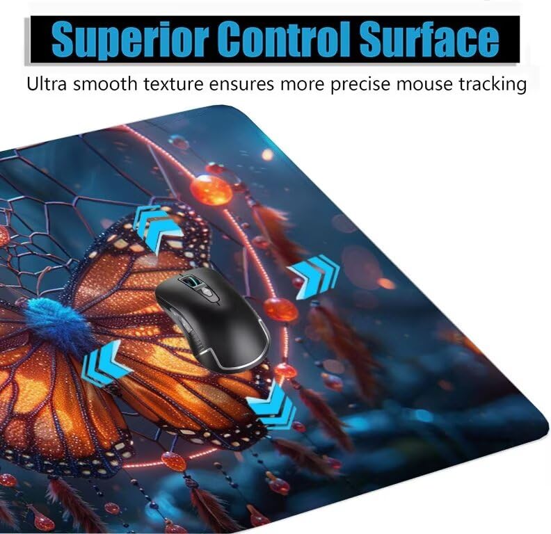 Schreibtischunterlage Schmetterling Mauspad XXL 150x80cm Mousepad Traumfänger Gaming Mauspad mit Nicht rutschender Unterlage, Vernähte Kanten WassXerdicht Anti-Rutsch Maus Pad für PC, Office F0-1031 Bild 5