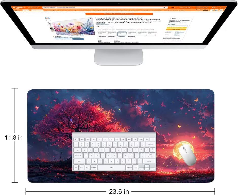 Schreibtischunterlage Rot Mauspad XXL 120x60cm Mousepad Anlage Gaming Mauspad mit Nicht rutschender Unterlage, Vernähte Kanten WassXerdicht Anti-Rutsch Maus Pad für Laptop, Office Geschenke F0-1040 Bild 2