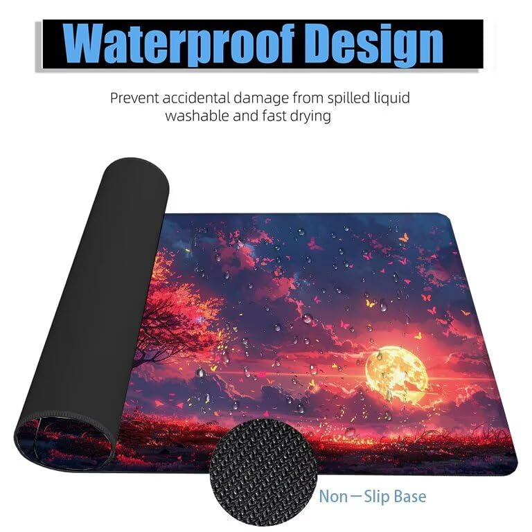 Schreibtischunterlage Rot Mauspad XXL 120x60cm Mousepad Anlage Gaming Mauspad mit Nicht rutschender Unterlage, Vernähte Kanten WassXerdicht Anti-Rutsch Maus Pad für Laptop, Office Geschenke F0-1040 Bild 4