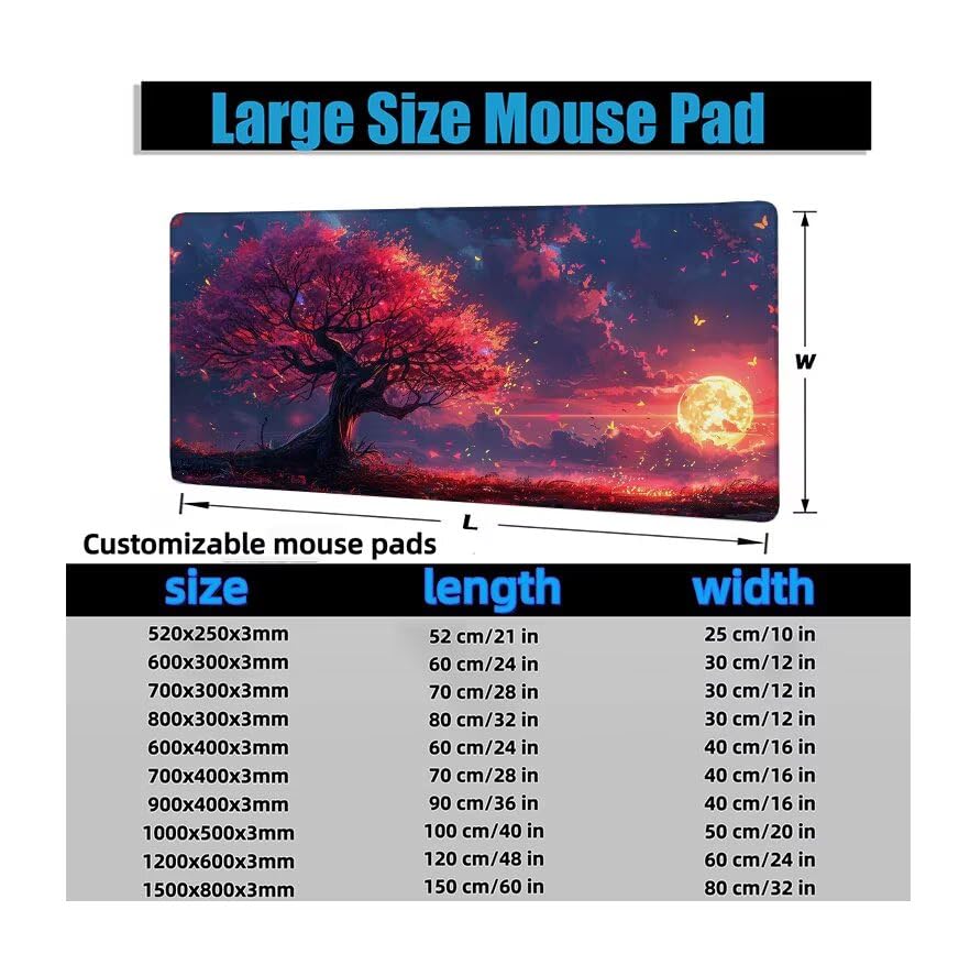 Schreibtischunterlage Rot Mauspad XXL 120x60cm Mousepad Anlage Gaming Mauspad mit Nicht rutschender Unterlage, Vernähte Kanten WassXerdicht Anti-Rutsch Maus Pad für Laptop, Office Geschenke F0-1040 Bild 6