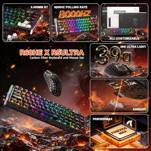 ATTACK SHARK R68HE Magnetische Gaming-Tastatur + R5 Ultra 8K Gaming-Maus-Bundle, Kohlefaser-Design, Schnellauslöser 0,005 mm, 8000 Hz Abfragerate, Esport-Tastatur-Maus-Kombination für PC, Lampenschirm Bild 2