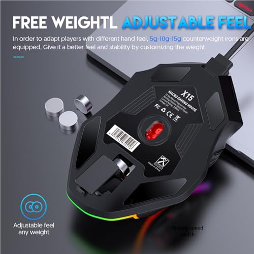 Jectse RGB-Gaming-Maus, Kabelgebunden, 12 Tasten, Programmierbar, Ergonomisches Design, 12800 DPI, 13 Lichteffekte mit 1,8 M Kabel für PC, Laptop, Computer Bild 5