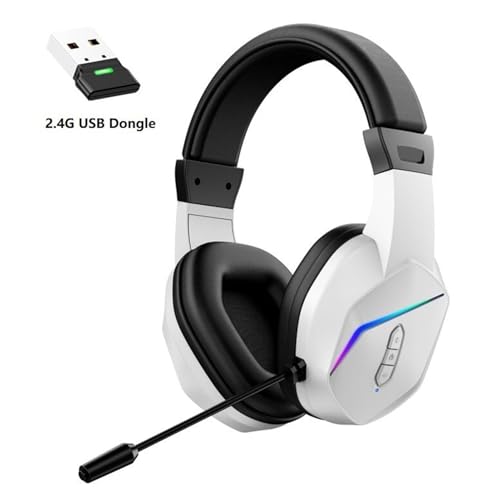 VBESTLIFE Kabelloses Gaming-Headset, 2,4 G Bluetooth 5.4 mit Mikrofon mit Geräuschunterdrückung, RGB-Licht, 40-Stunden-,-C-Schnellladung, für PC-Computer (White) Bild 5
