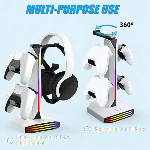 RGB-Headset-Ständer mit Ladestation, 9 Lichtmodi und Controller-Halterung – 2 USB- und 1 Typ-C-Anschluss; Gaming-Kopfhörerständer für den Schreibtisch, Zubehör für PC-Gamer Bild 4