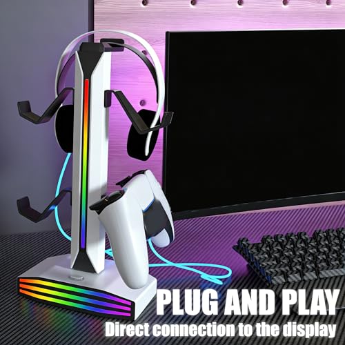 RGB-Headset-Ständer mit Ladestation, 9 Lichtmodi und Controller-Halterung – 2 USB- und 1 Typ-C-Anschluss; Gaming-Kopfhörerständer für den Schreibtisch, Zubehör für PC-Gamer Bild 5