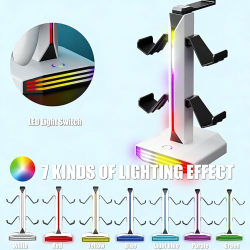 RGB-Headset-Ständer mit Ladestation, 9 Lichtmodi und Controller-Halterung – 2 USB- und 1 Typ-C-Anschluss; Gaming-Kopfhörerständer für den Schreibtisch, Zubehör für PC-Gamer Bild 6