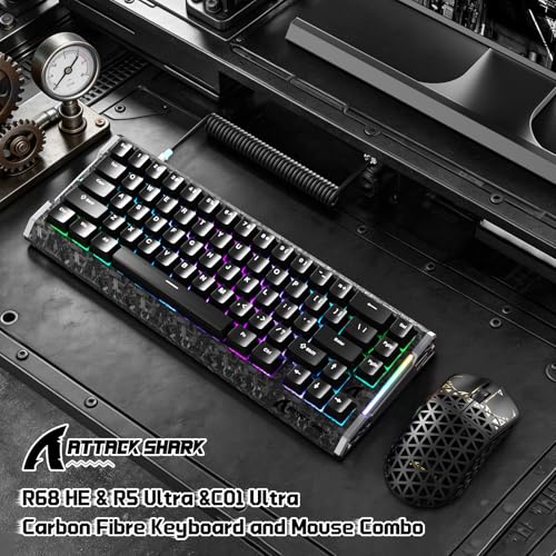 ATTACK SHARK R68 HE & R5 Ultra Carbon Tastatur und Maus Set,kabelgebundene 8000Hz-Tastatur mit Rapid Trigger und Spiralkabel, 0,005mm RT-Präzision, 39g leichte kabellose Maus, 42KDPI, Schwarz Bild 2