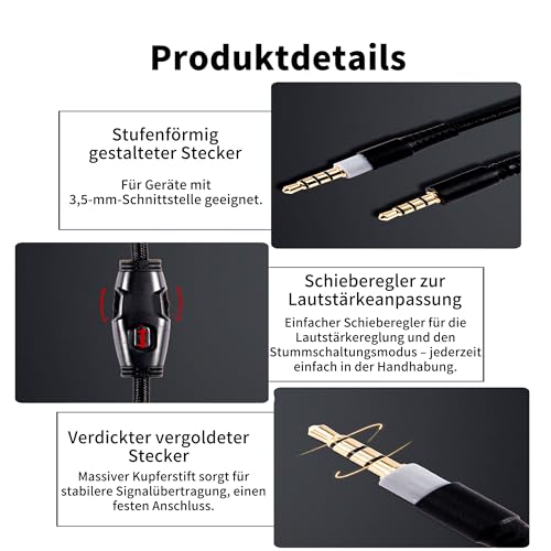 GERUI HyperX Cloud Alpha Ersatzkabel, 3,5 MM Stecker auf Stecker Audiokabel für Cloud, mit Lautstärkeregler für HyperX Cloud, für HyperX Cloud Alpha, Cloud Flight Kopfhörer, für G933 Gaming-Headsets Bild 3