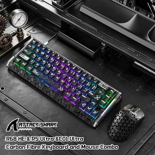 ATTACK SHARK R68 HE & R5 Ultra Carbon Tastatur und Maus Set,kabelgebundene 8000Hz-Tastatur mit Rapid Trigger und Spiralkabel, 0,005mm RT-Präzision, 39g leichte kabellose Maus, 42KDPI, Karbon Schwarz Bild 2