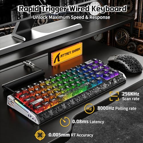 ATTACK SHARK R68 HE & R5 Ultra Carbon Tastatur und Maus Set,kabelgebundene 8000Hz-Tastatur mit Rapid Trigger und Spiralkabel, 0,005mm RT-Präzision, 39g leichte kabellose Maus, 42KDPI, Karbon Schwarz Bild 3