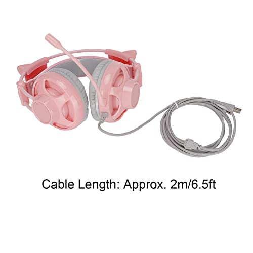 Niedliches rosa Katzenohren-Gaming-Headset für, 7.1-Surround-Stirnband, kabelgebundenes Gaming-Headset, Bass-Surround und Geräuschunterdrückung mit Mikrofon für (Grau und Rosa) Bild 2