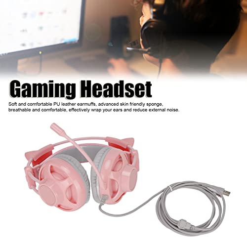Niedliches rosa Katzenohren-Gaming-Headset für, 7.1-Surround-Stirnband, kabelgebundenes Gaming-Headset, Bass-Surround und Geräuschunterdrückung mit Mikrofon für (Grau und Rosa) Bild 3