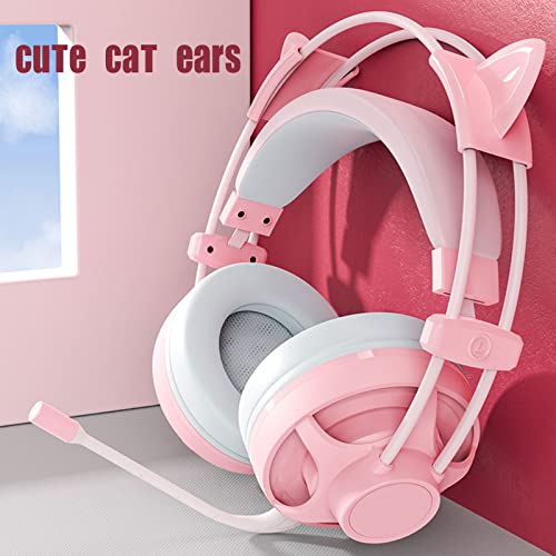 Niedliches rosa Katzenohren-Gaming-Headset für, 7.1-Surround-Stirnband, kabelgebundenes Gaming-Headset, Bass-Surround und Geräuschunterdrückung mit Mikrofon für (Grau und Rosa) Bild 5