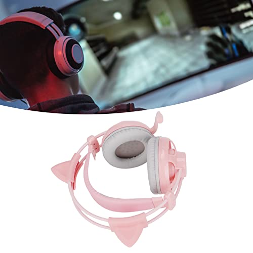 Niedliches rosa Katzenohren-Gaming-Headset für, 7.1-Surround-Stirnband, kabelgebundenes Gaming-Headset, Bass-Surround und Geräuschunterdrückung mit Mikrofon für (Grau und Rosa) Bild 7