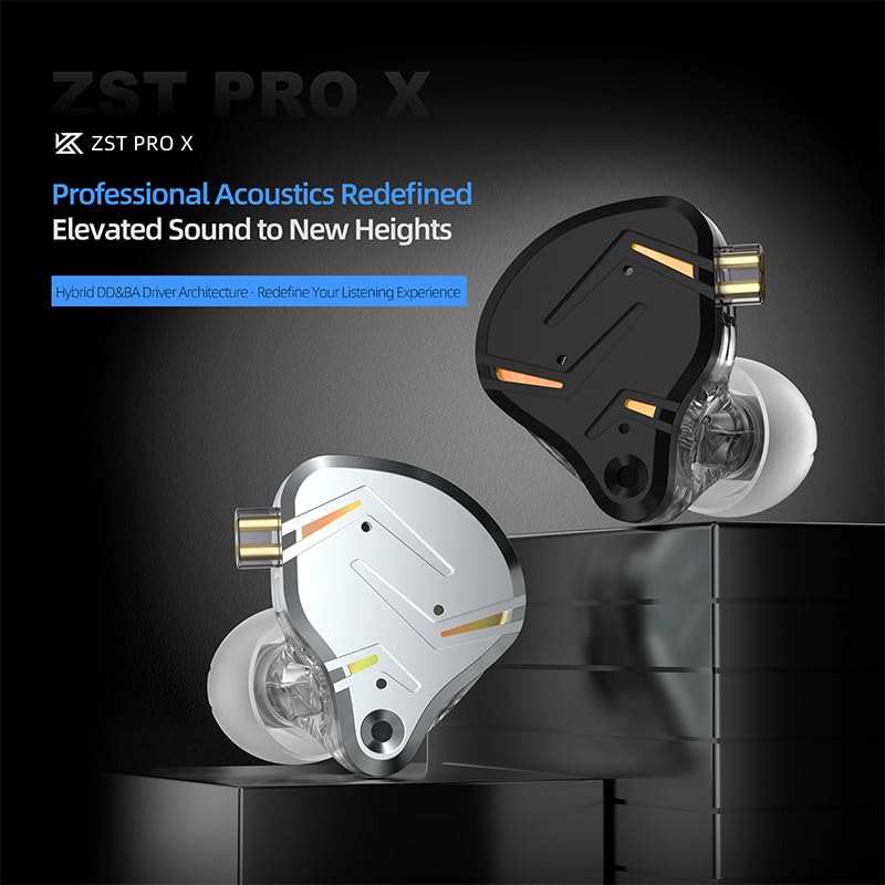 Yinyoo KZ ZST Pro X In-Ear Kopfhörer, 1DD+1BA Hybridtreiber, HiFi Stereo Ohrhörer mit abnehmbarem Kabel, Gaming Headset für Musik, Pendler, Esport und Filmsehen Bild 2
