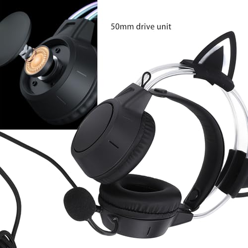 Geräuschunterdrückender Gaming-Kopfhörer, Verstellbarer Kopfbügel, Kabelgebundener Katzenohr-Kopfhörer mit Mikrofon und RGB-Beleuchtung, Ideal für Laptops Bild 3