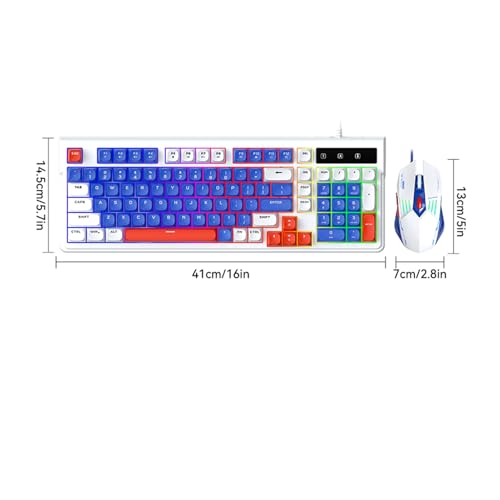 Garsent Kabelgebundenes Gaming-Tastatur- und Maus-Set, USB-RGB-Hintergrundbeleuchtung, Leise 98 Tasten, Kompakte Gaming-Tastatur, Farbenfrohe -Maus mit Hintergrundbeleuchtung, für (Weiß Blau) Bild 7