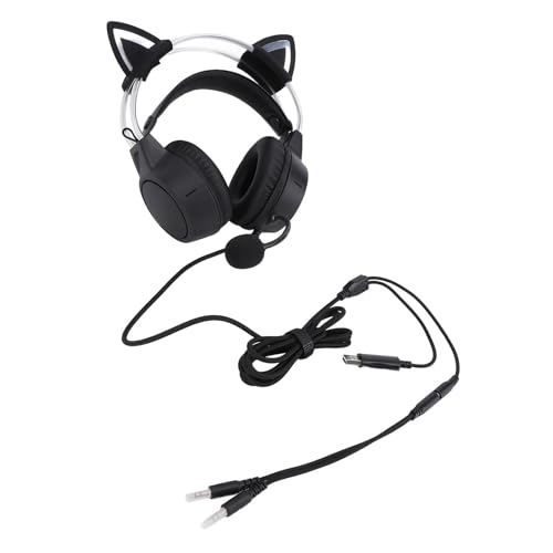 Gaming-Headset Gaming, Schwarz, Headset, Katzenohr-RGB-Kopfhörer mit Mikrofon – Verstellbares, Geräuschunterdrückendes Over-Ear-Design, Kompatibel mit Laptop und PC Bild 1