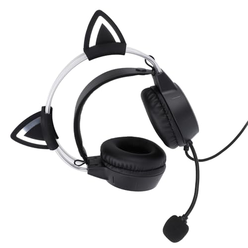 Gaming-Headset Gaming, Schwarz, Headset, Katzenohr-RGB-Kopfhörer mit Mikrofon – Verstellbares, Geräuschunterdrückendes Over-Ear-Design, Kompatibel mit Laptop und PC Bild 3