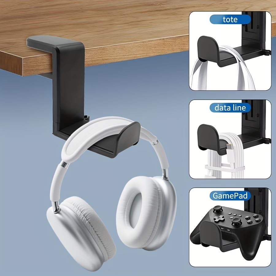 Um 360 ° drehbarer Kopfhörerständer – Desktop-Kopfhörerhaken mit drehbarem Design, Gaming-Headset-Halter für Controller & Utility-Haken, verstellbare Schreibtischhalterung für kabelgebundene und Bild 5