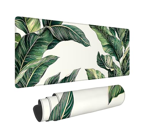 Gaming Mauspad XXL 1600x800x3mm, Pflanzen Anti-Rutsch Mousepad XXL, Weiß groß Schreibtischunterlage, Waschbares rutschfeste Gummibasis, Mauspad mit Nähten an Den Kanten für PC, Maus LJ-1004 Bild 1