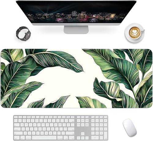 Gaming Mauspad XXL 1600x800x3mm, Pflanzen Anti-Rutsch Mousepad XXL, Weiß groß Schreibtischunterlage, Waschbares rutschfeste Gummibasis, Mauspad mit Nähten an Den Kanten für PC, Maus LJ-1004 Bild 2