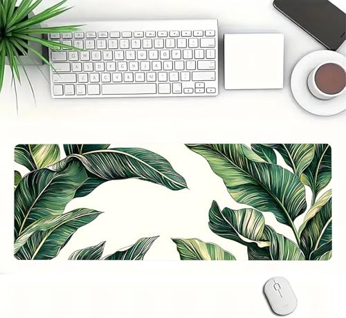 Gaming Mauspad XXL 1600x800x3mm, Pflanzen Anti-Rutsch Mousepad XXL, Weiß groß Schreibtischunterlage, Waschbares rutschfeste Gummibasis, Mauspad mit Nähten an Den Kanten für PC, Maus LJ-1004 Bild 3