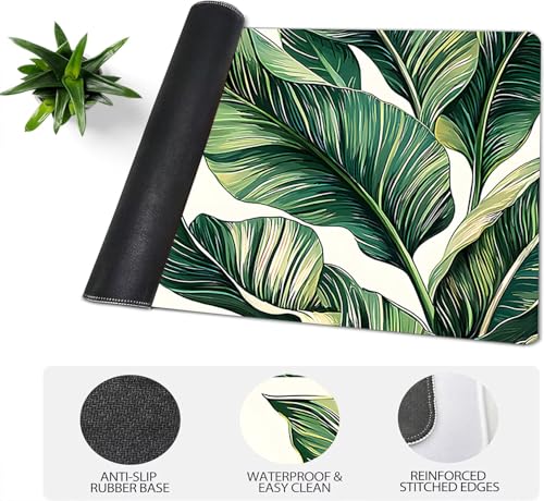 Gaming Mauspad XXL 1600x800x3mm, Pflanzen Anti-Rutsch Mousepad XXL, Weiß groß Schreibtischunterlage, Waschbares rutschfeste Gummibasis, Mauspad mit Nähten an Den Kanten für PC, Maus LJ-1004 Bild 4